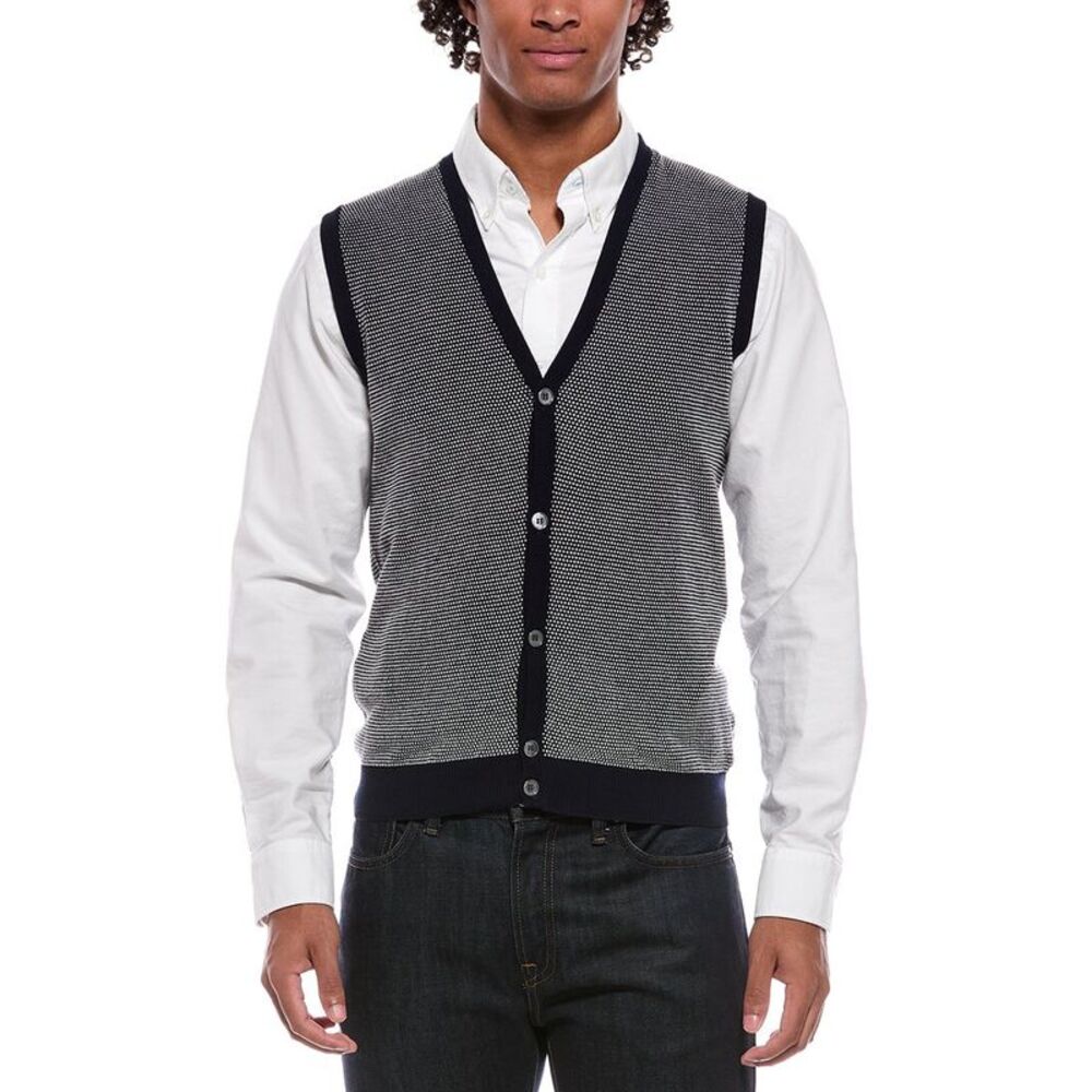 Slowear Mens  Incotex Cardigan Vest, Blue